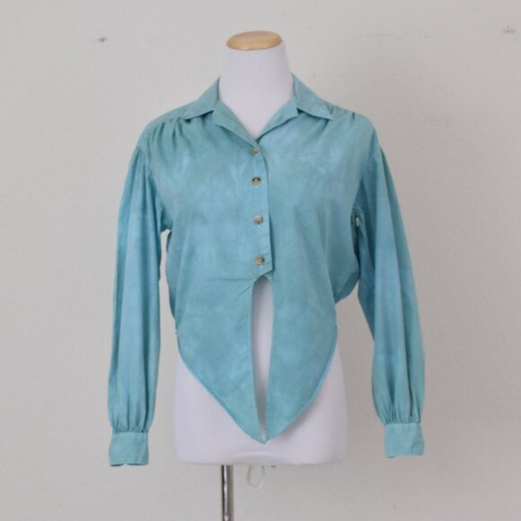 Vintage 90s Crop All Cotton‎ Tie Down Blouse size S - Picture 2 of 10